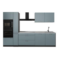 KÜCHENZEILE R-Line, Blau-Grau/Anthrazit, 310 cm Arbeitsplatte Marmor - Anthrazit/Blaugrau, Holzwerkstoff (310/206.8/60cm) - Vicco