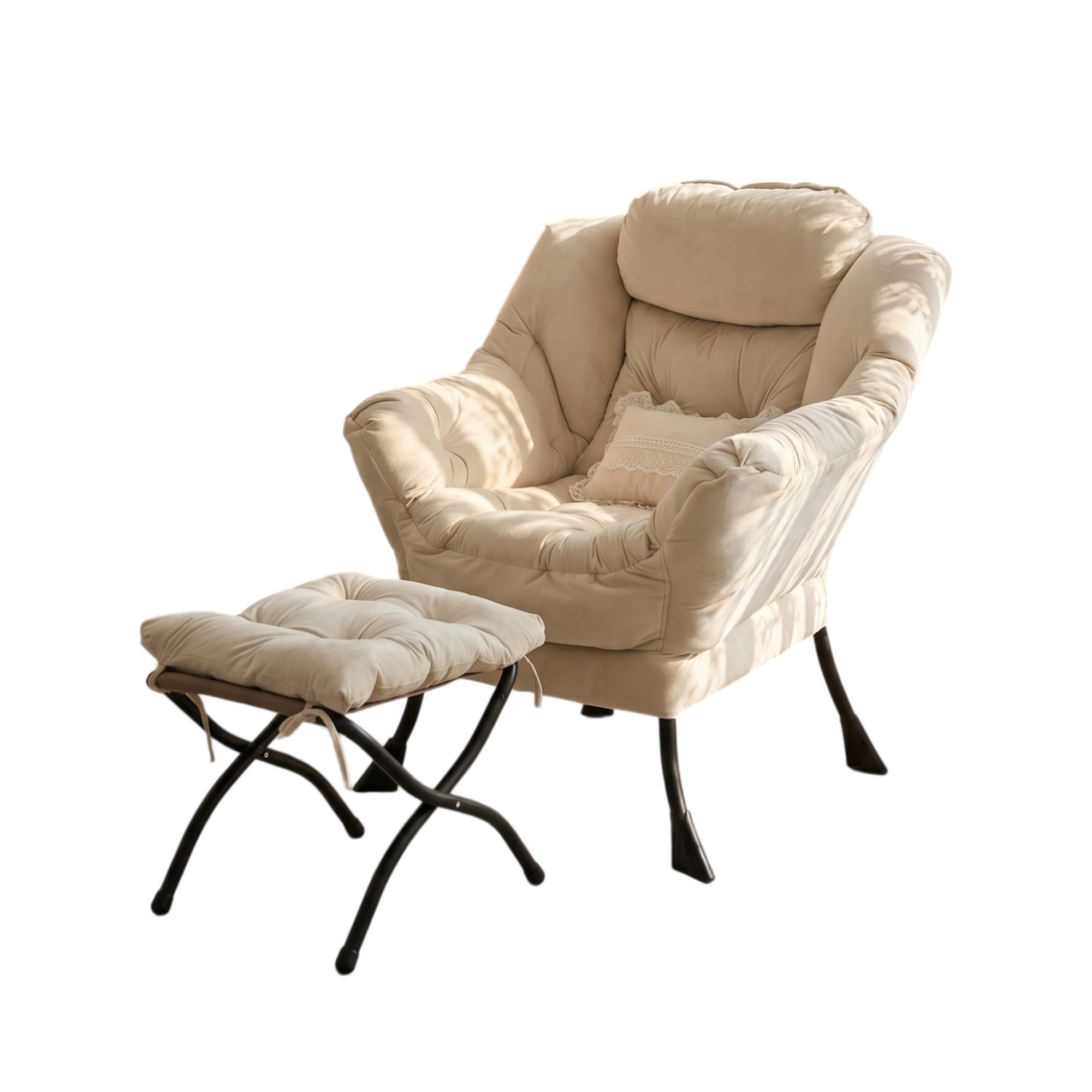 SESSEL mit Hocker und Seitentasche, DE-42303, Beige - Beige, Metall (80/93/72cm) - ComfortXL