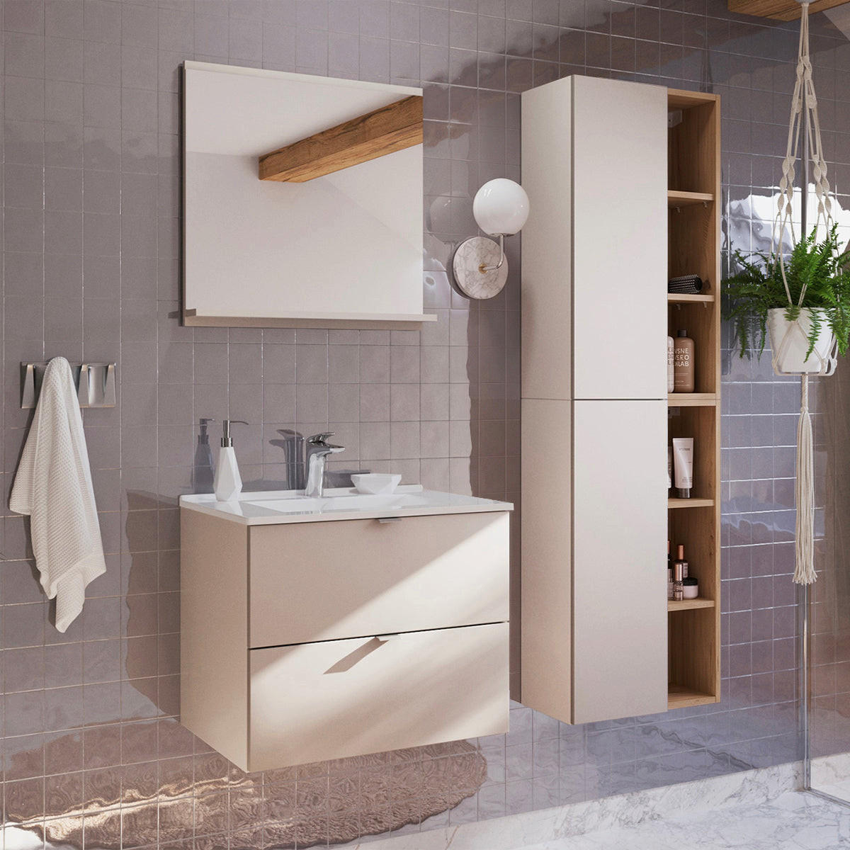 BADMÖBEL 60cm Azel 2er-Set Kaschmir - Kaschmir, Holzwerkstoff (60/50/46cm) - Petits-meubles