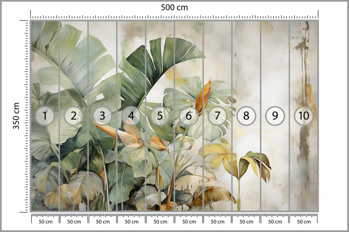 FOTOTAPETE für Wohnzimmer Exotische Blätter Abstrakt Pastell 500x350 - Gelb/Beige, Papier (500/350cm) - Muralo