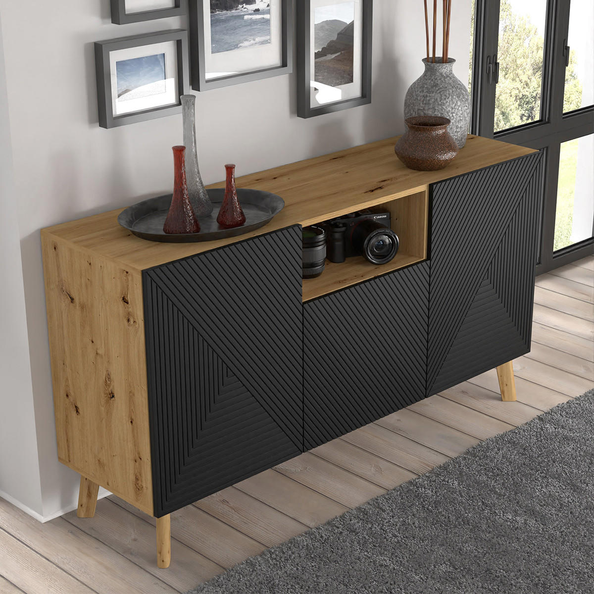 SIDEBOARD Nexa Holz und Schwarz - Schwarz, Holzwerkstoff (146/80/42cm) - Petits-meubles