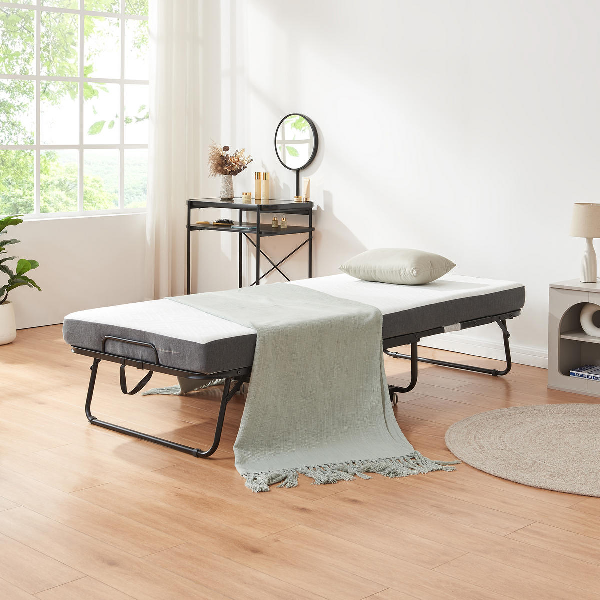 METALL-KLAPPBETT Borjavle - Schwarz, Kunststoff/Textil (90/200cm) - [en.casa]