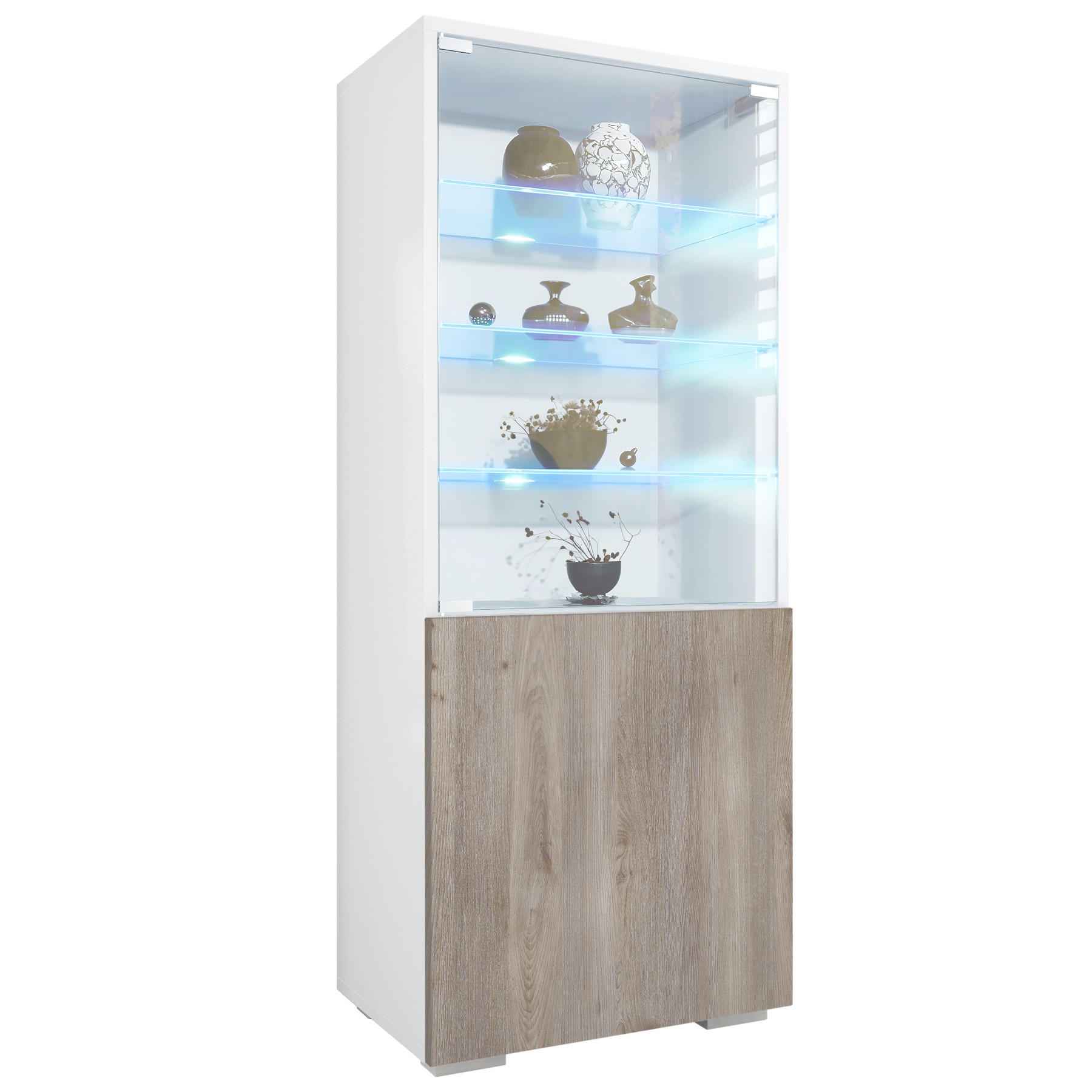 VITRINE Granada Eiche Nordic - Silbereichenfarben, Holzwerkstoff (50/122.5/34.5cm) - Vladon
