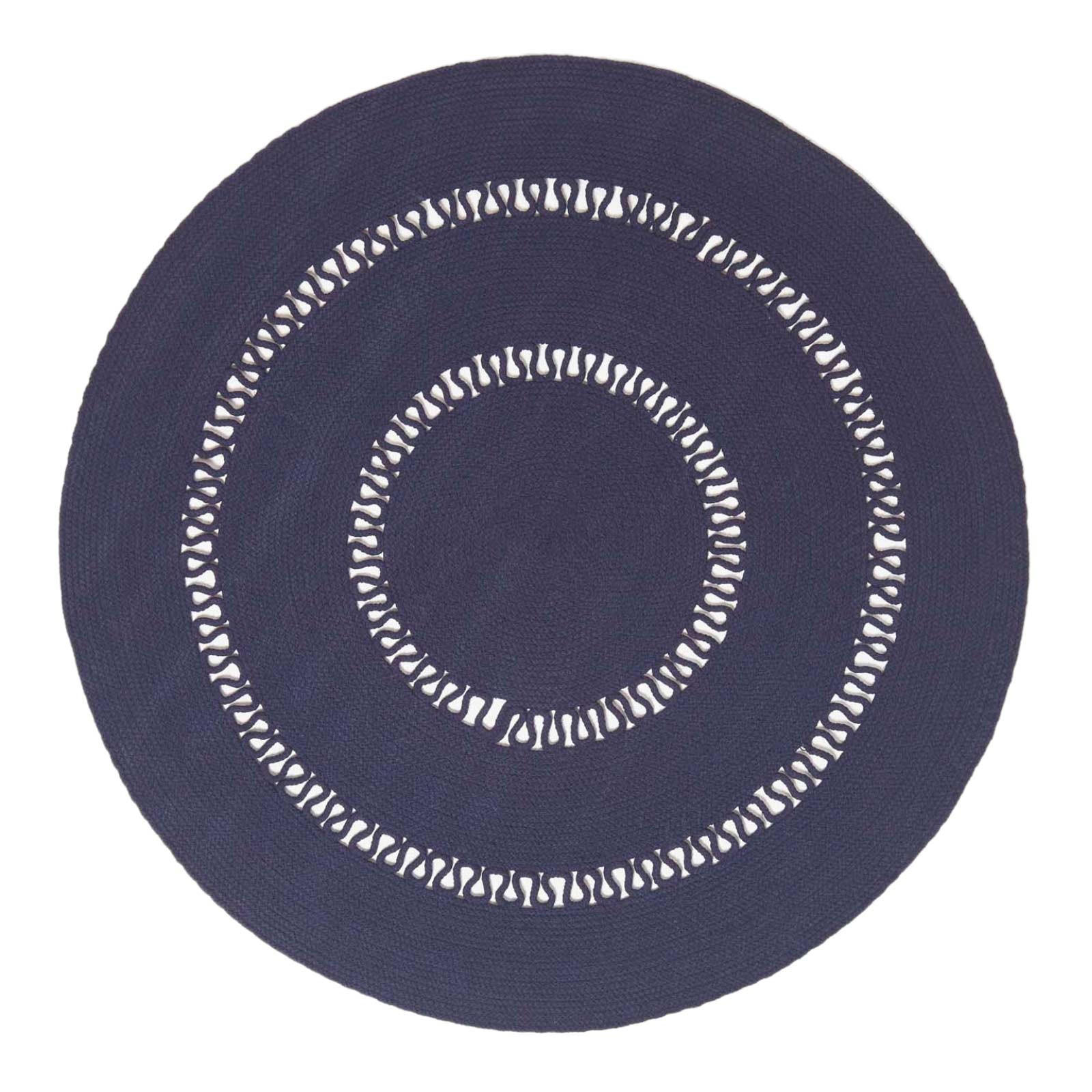 TEPPICH geflochten rund mit Häkel-Muster 120 cm - Dunkelblau, Textil (120/120cm) - Homescapes