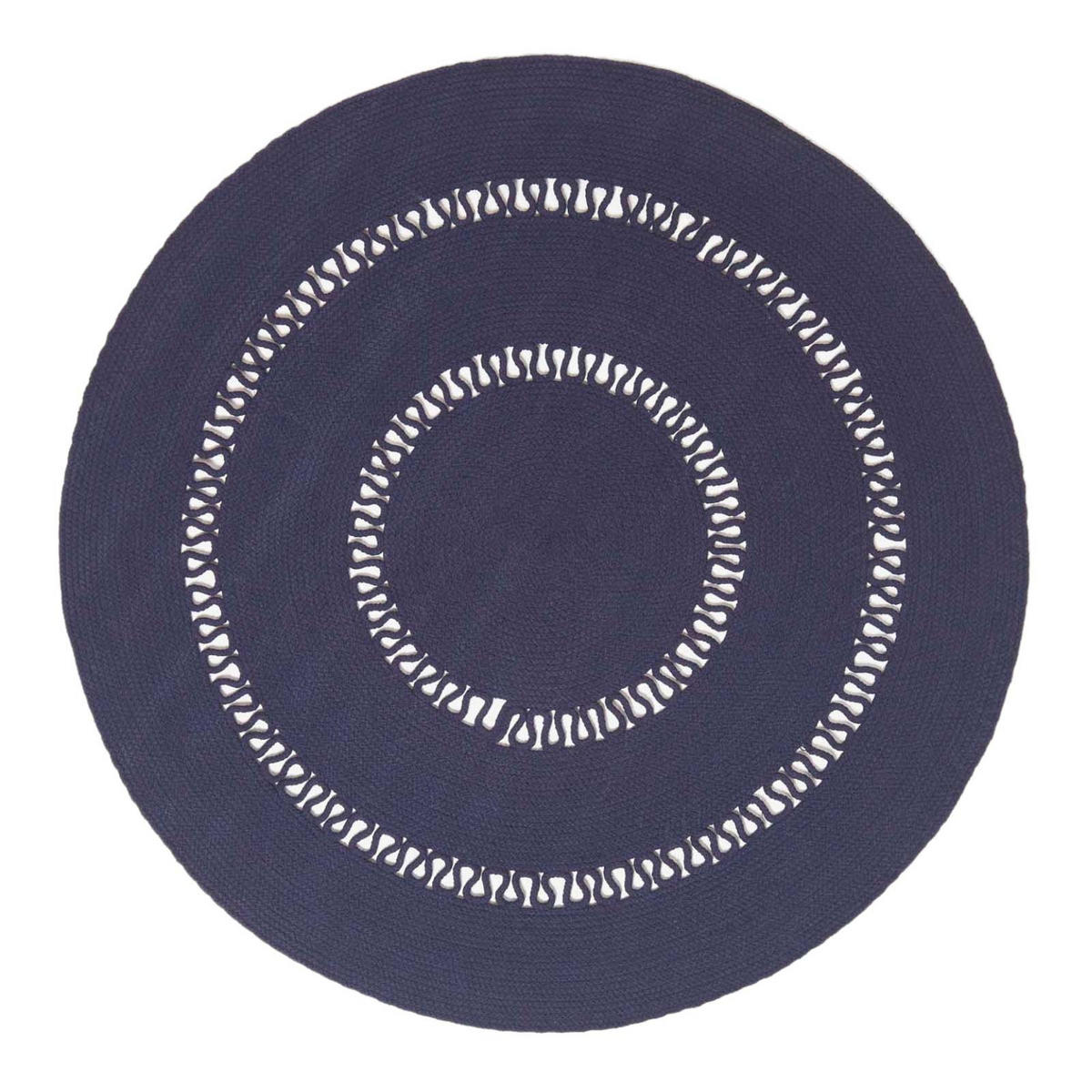 TEPPICH geflochten rund mit Häkel-Muster 120 cm - Dunkelblau, Textil (120/120cm) - Homescapes