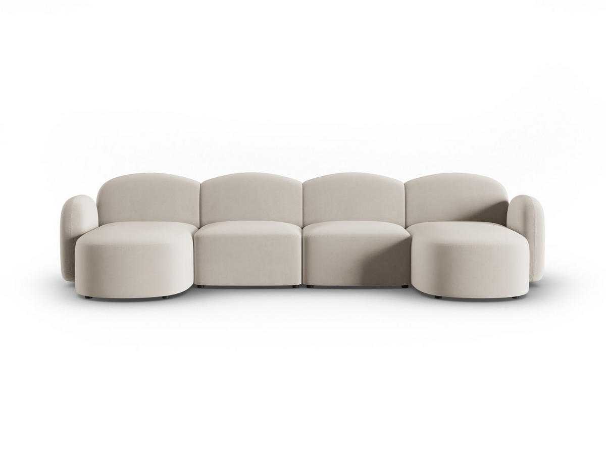 PANORAMASOFA Blair aus Samt leichtes beige 6 Sitzplätze - Creme, Textil (155/80/350cm) - Micadoni