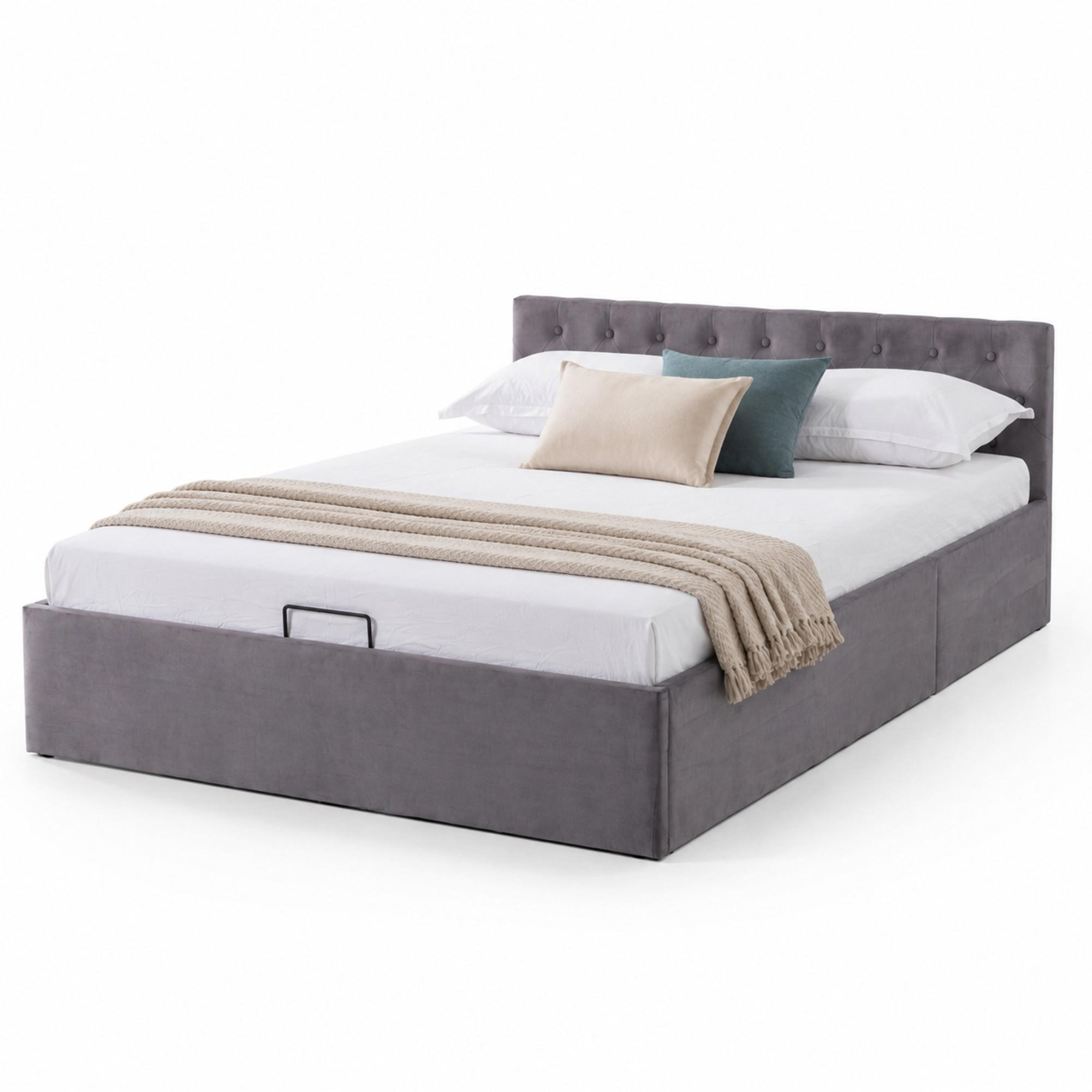 POLSTERBETT 140/200 cm in Grau Samt mit Bettkasten - Grau, Holzwerkstoff/Textil (140/200cm) - CHICFURN