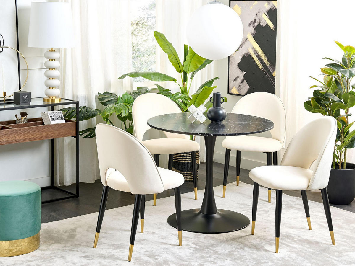 ESSZIMMERSTUHL 2er-Set Samtstoff Beige Magalia - Beige, Textil/Metall (47/84/45cm) - Beliani