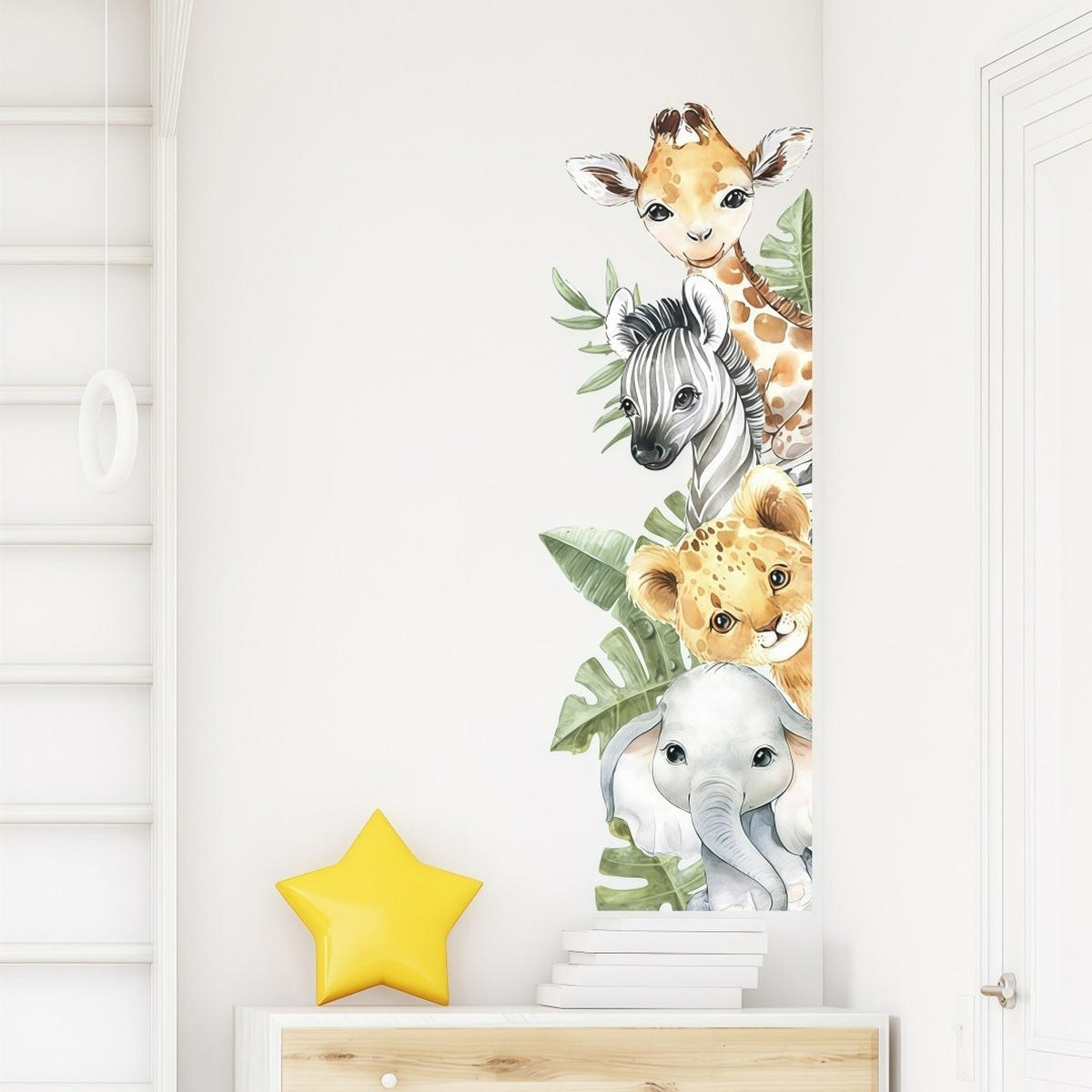 WANDAUFKLEBER Dschungeltiere, Giraffe Zebra, Comic Stil - Weiß, Kunststoff (97/1/33cm) - Authentics