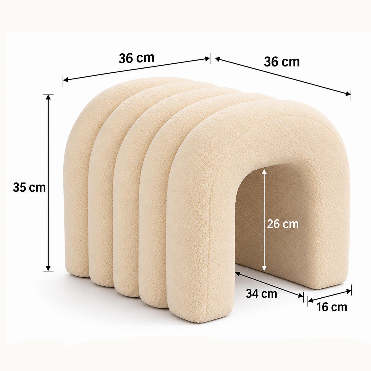 TABURET Béžový teddylátka - béžová, kompozitní dřevo/textil (35/36/36cm) - Relaxdays