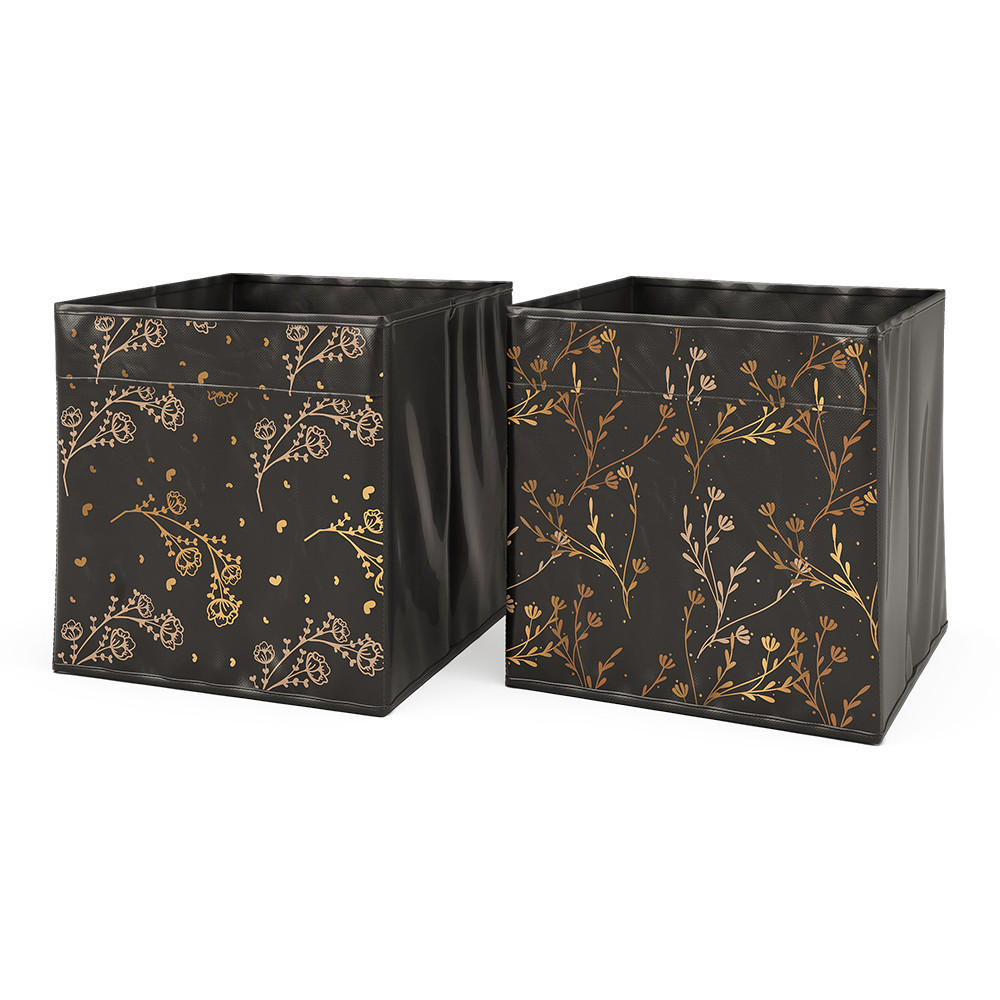FALTBOX Schwarz/Gold (Floral) 30 x 30 cm 2er Set Option2 - Gelb/Schwarz, Wellpappe (30/30/30cm) - Vicco