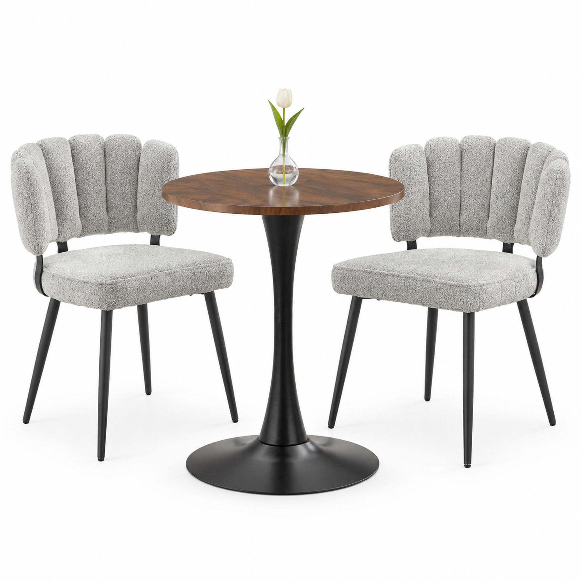 TISCH-UND-STUHLSET 3-tlg. Rundtisch 60 cm Walnuss/Schwarz - Schwarz, Metall (60/72/60cm) - Meubliv