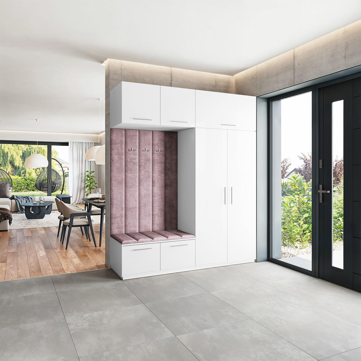 GARDEROBENSCHRANK REMA 200/240/60 cm Modern Garderobe-Set Weiß - Lila/Weiß, Holzwerkstoff (200/240/60cm) - MASSENO