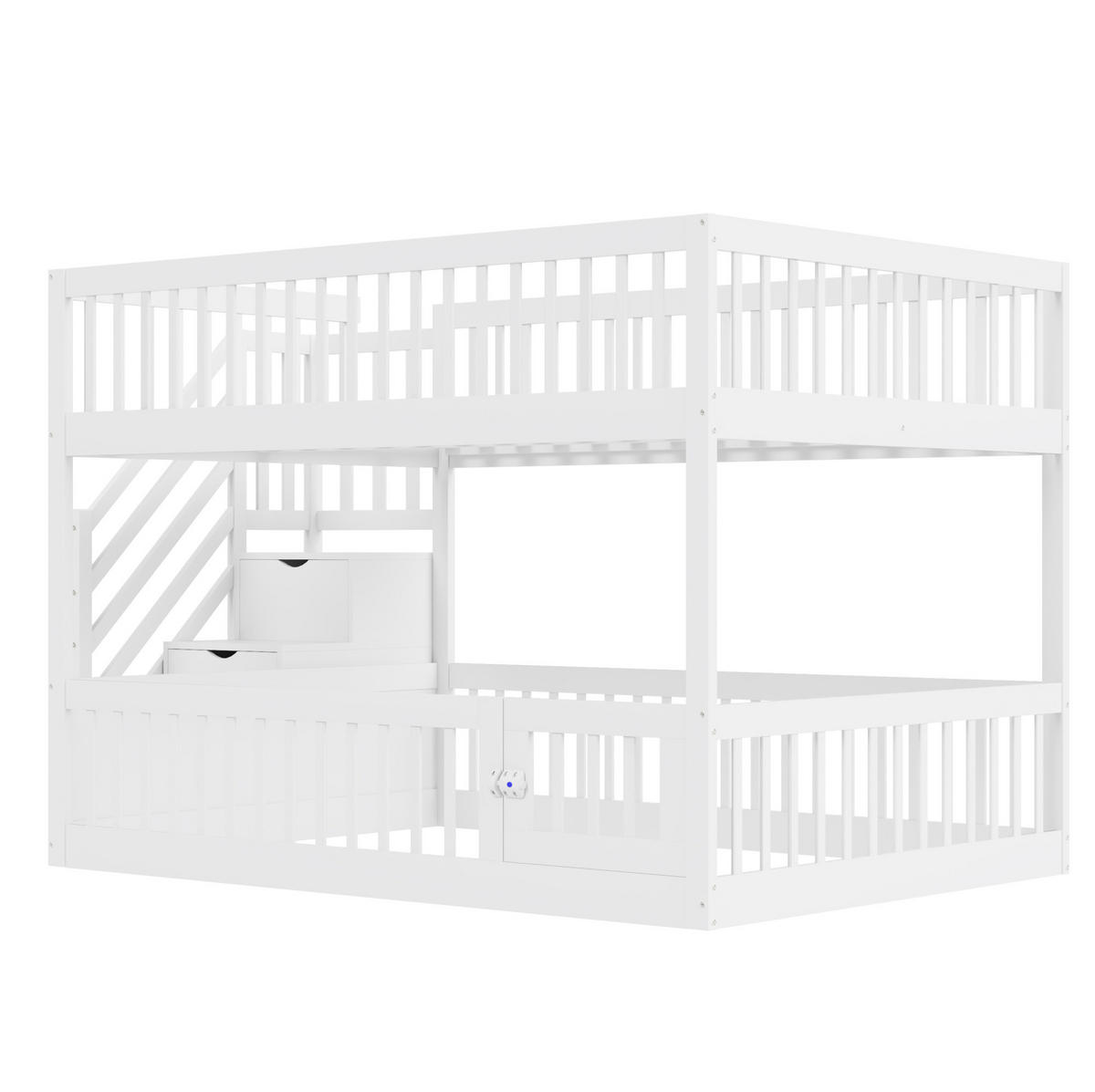 ETAGENBETT 140/200 cm Weiß aus Massivholz mit Stauraumtreppe - Weiß, Holzwerkstoff (140/200cm) - OKWISH