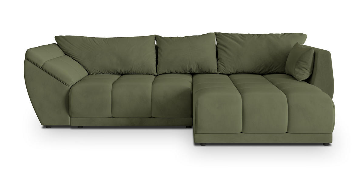 ECKSOFA ORENTI R-S Grün Velours-Stoff mit Schlaffunktion - Grün, Holz (287/182cm) - MASSENO