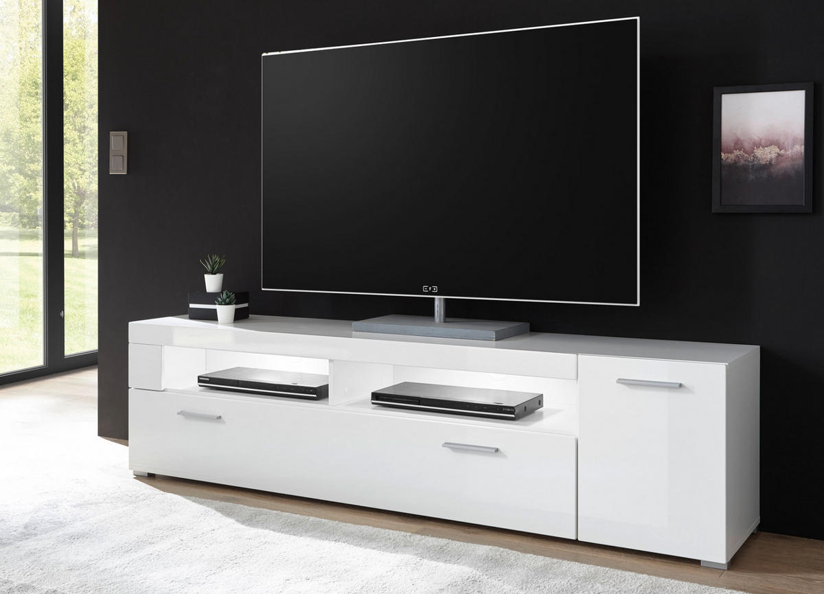 TV-LOWBOARD weiß Hochglanz 180 x 48 cm, TV Unterteil mit 5 Fächern - Chromfarben/Weiß Hochglanz, Holzwerkstoff/Kunststoff (180/48/40cm) - Furn.Design