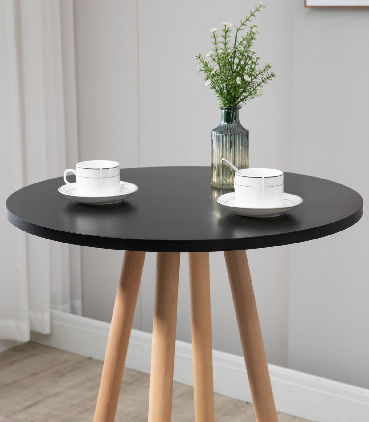 STEHTISCH rund 60 cm Holz natura/schwarz - Eukalyptusholzfarben/Schwarz, Holz (60/60/107cm) - CLP