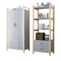 GARDEROBE 90/44/180,5 cm und 70/44/180,5 cm Blau/Natur aus Massivholz und Holzwerkstoff mit Schubladen 2er Set - Blau, Holzwerkstoff (44/180.5/160cm) - OKMYHOME