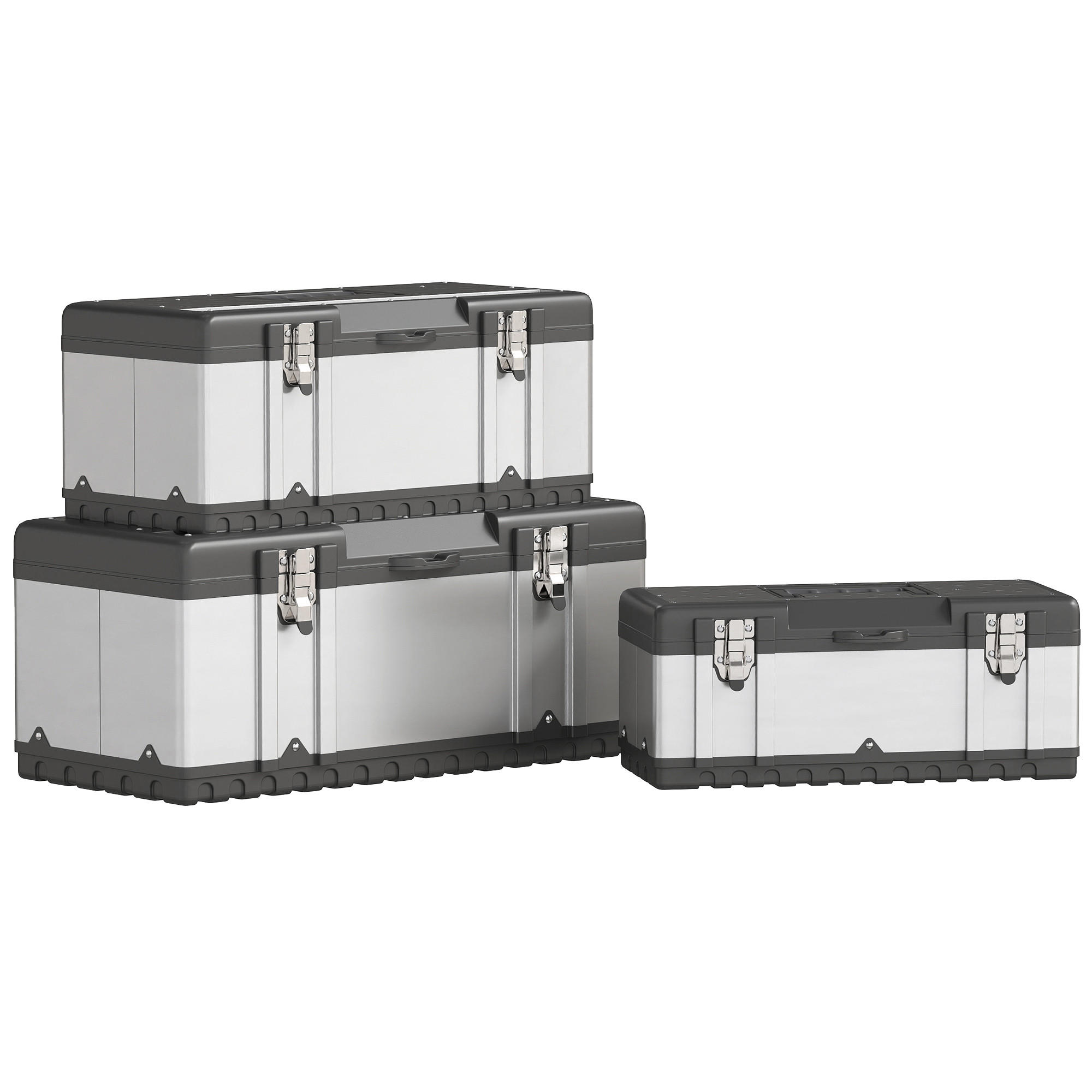 WERKZEUGKOFFER 3er Set leer aus Edelstahl, Schwarz+Silber - Silberfarben, Kunststoff (58.2/25.5/29.8cm) - HOMCOM