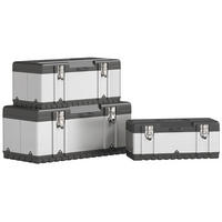 WERKZEUGKOFFER 3er Set leer aus Edelstahl, Schwarz+Silber - Silberfarben, Kunststoff (58.2/25.5/29.8cm) - HOMCOM