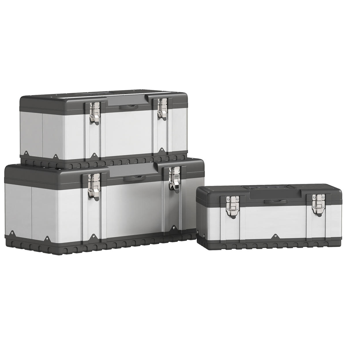 WERKZEUGKOFFER 3er Set leer aus Edelstahl, Schwarz+Silber - Silberfarben, Kunststoff (58.2/25.5/29.8cm) - HOMCOM