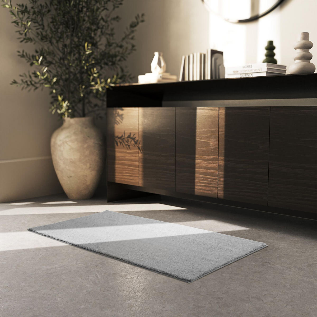 KURZFLORTEPPICH Soft Zone,rutschfeste Unterseite,grau - Grau, Kunststoff (110/60cm) - tectake