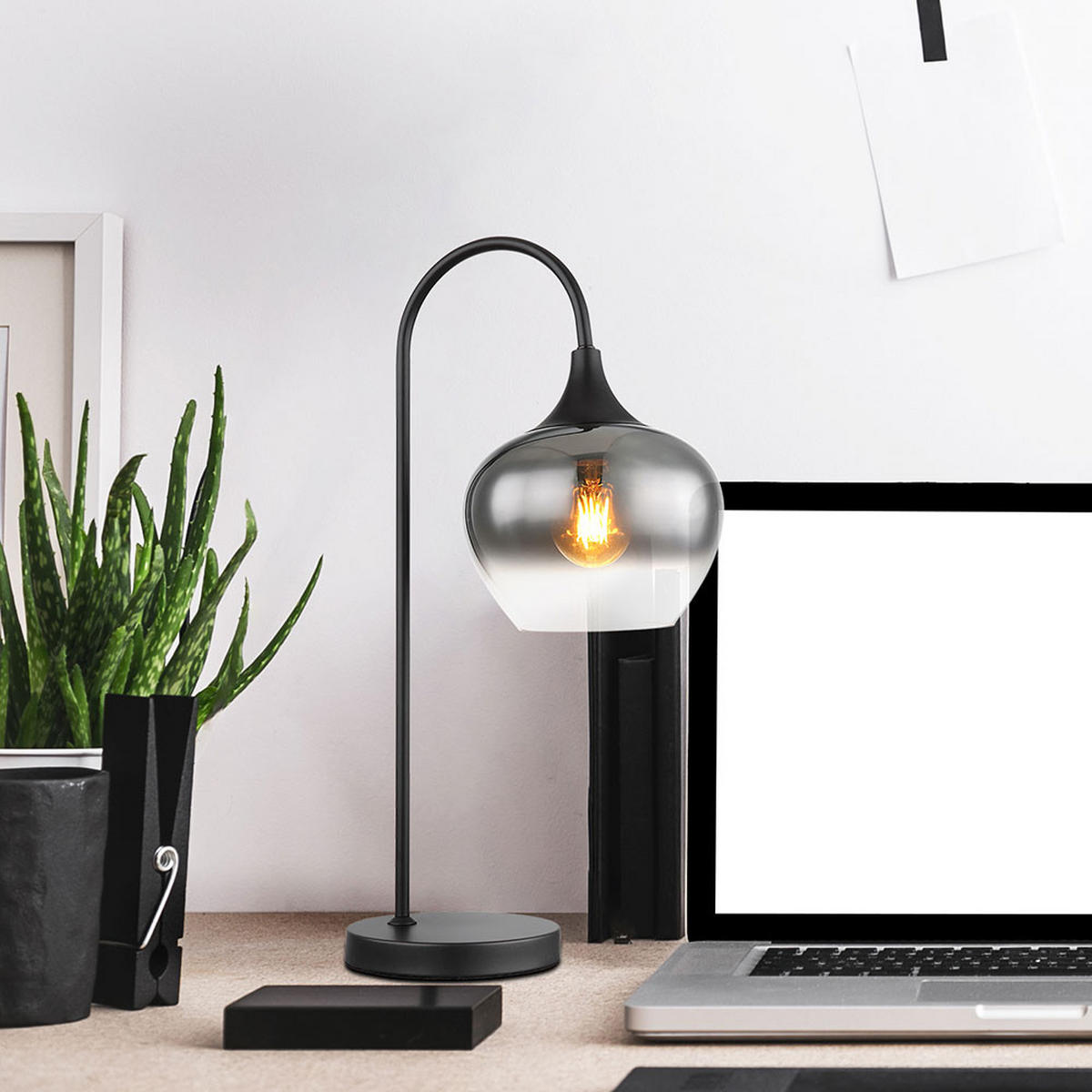 LED TISCHLEUCHTE MAXY Schwarz Metall Glas - Schwarz, Glas (27.5/18/54cm) - Globo Lighting