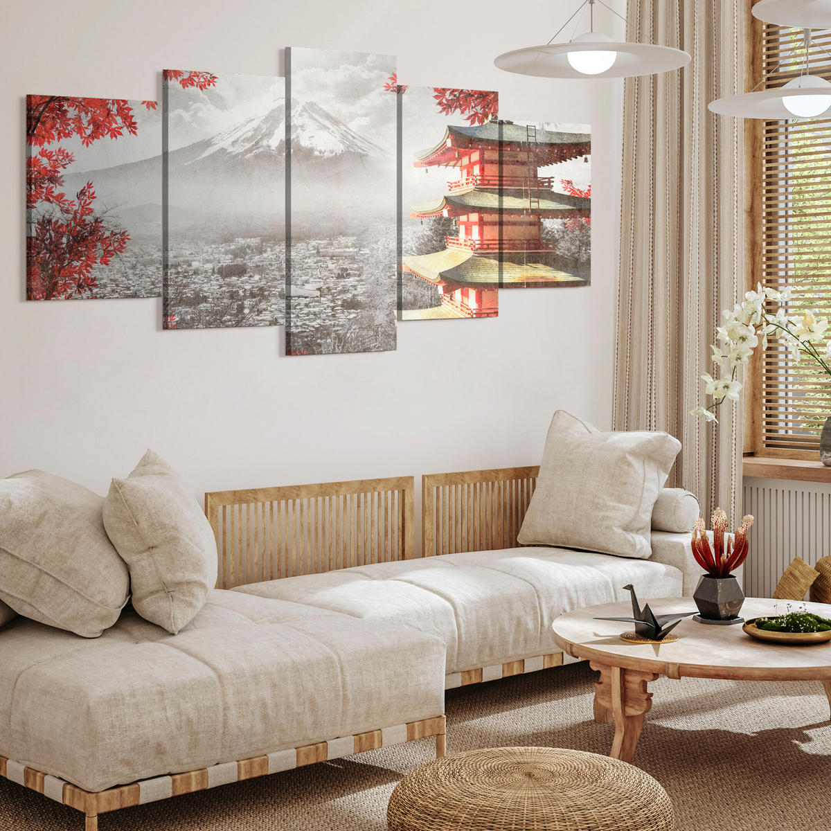 LEINWANDBILD Japanische 5-tlg. 200x100 cm - Multicolor, Holz (200/100cm) - LUMASOUL