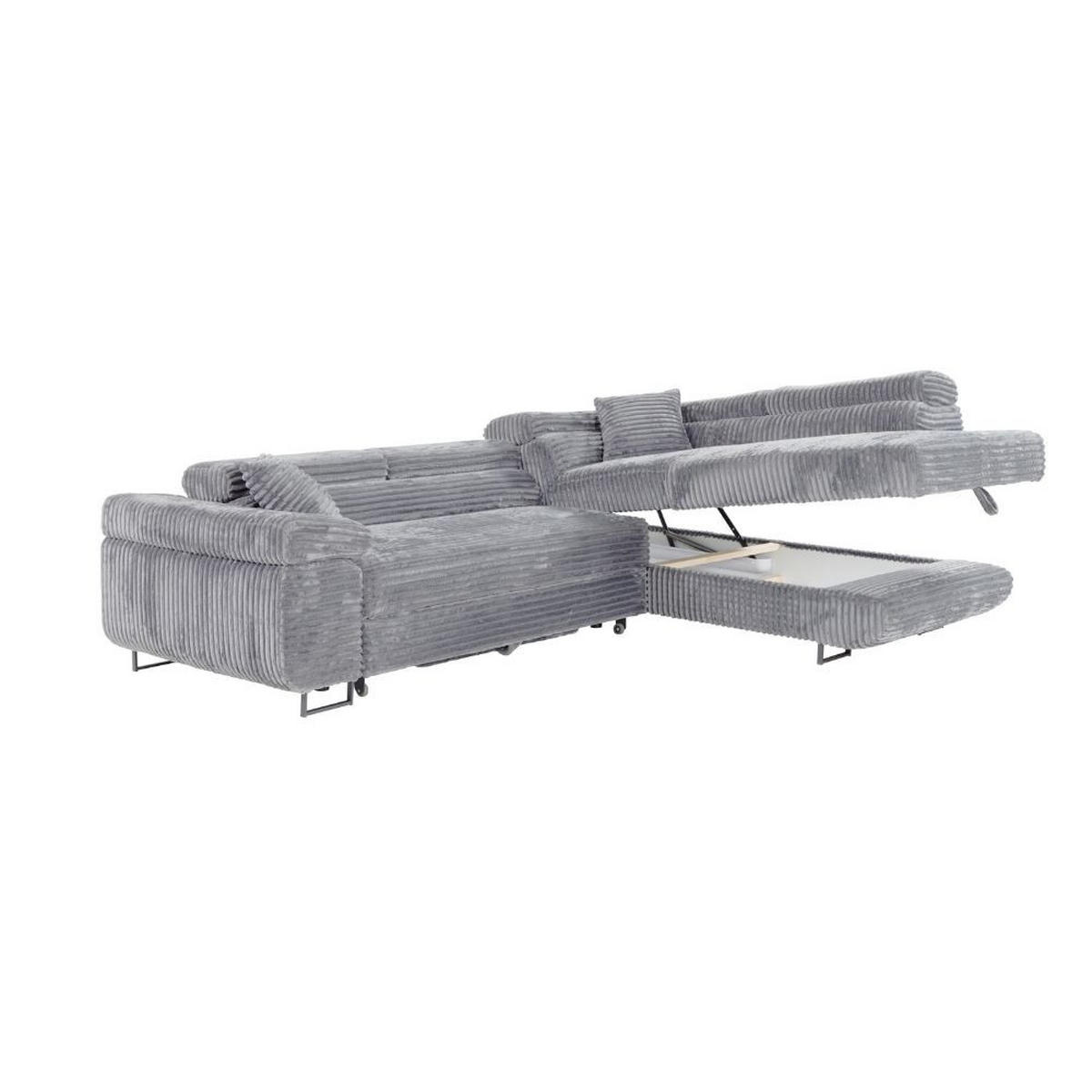 ECKSCHLAFSOFA Luis L, mit Schlaffunktion und Bettkasten – praktisch und bequem, Rechts, Grau - Schwarz/Grau, Textil (275/205cm) - AN-Moebel 4u