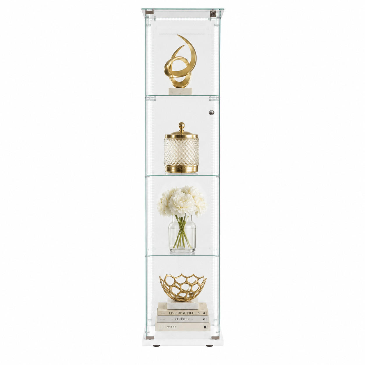 VITRINE mit RGB-Randbeleuchtung, 4-stufig & abschließbar, Weiß - Weiß, Glas (39.8/163/35cm) - Joyfair