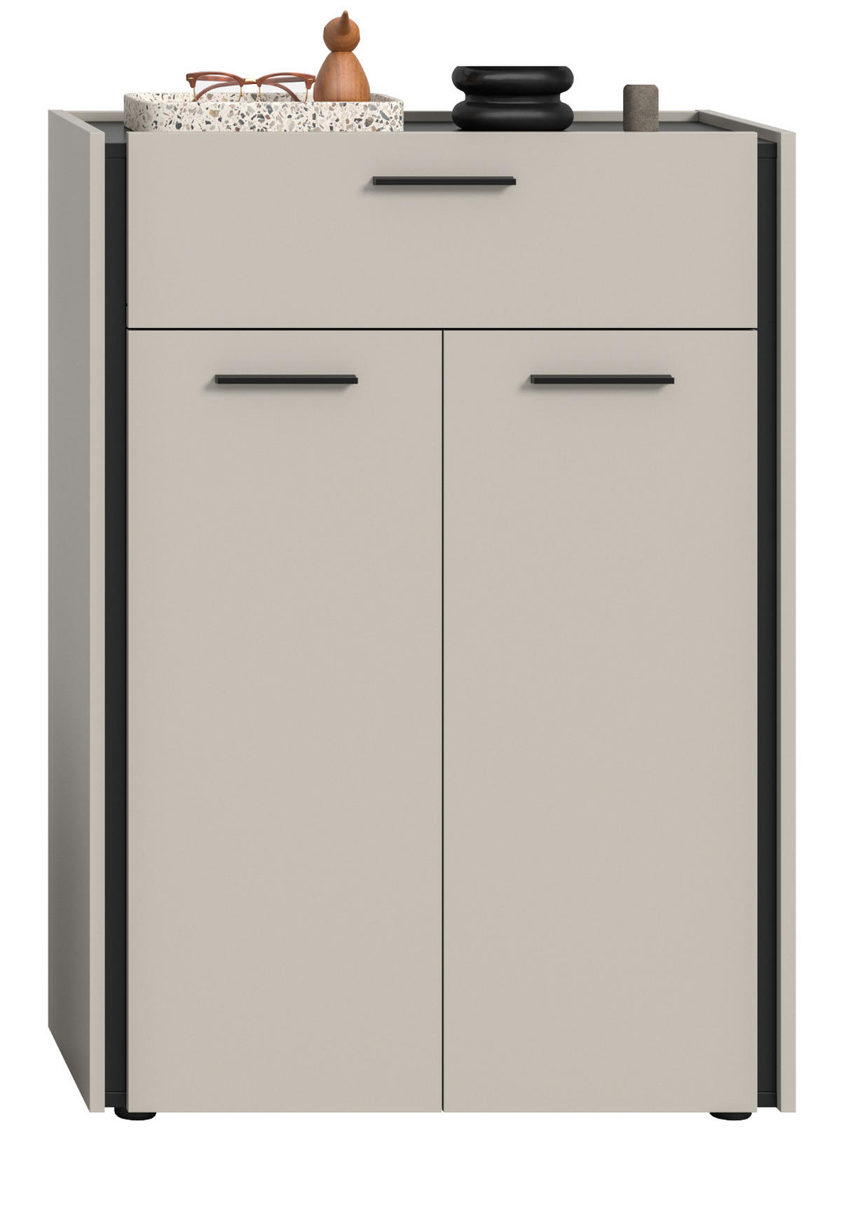 SCHUHSCHRANK Kaschmir 75 x 106 cm, Flurkommode mit Soft-Close - Kaschmir/Schwarz, Holzwerkstoff/Kunststoff (75/106/37cm) - Inn.Furn