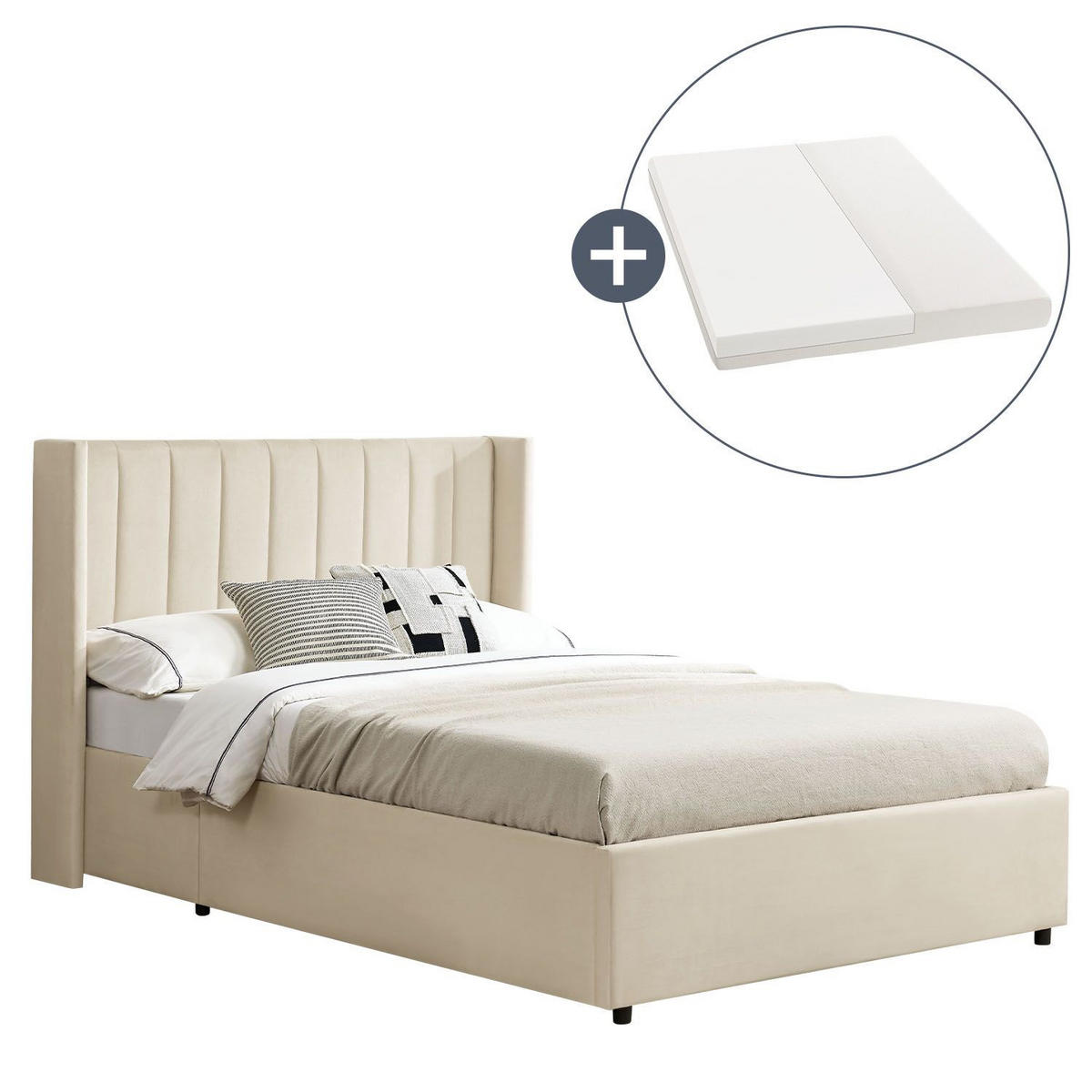 POLSTERBETT Savona mit Matratze 140 x 200 cm beige - Beige, Holzwerkstoff (140/200cm) - Juskys