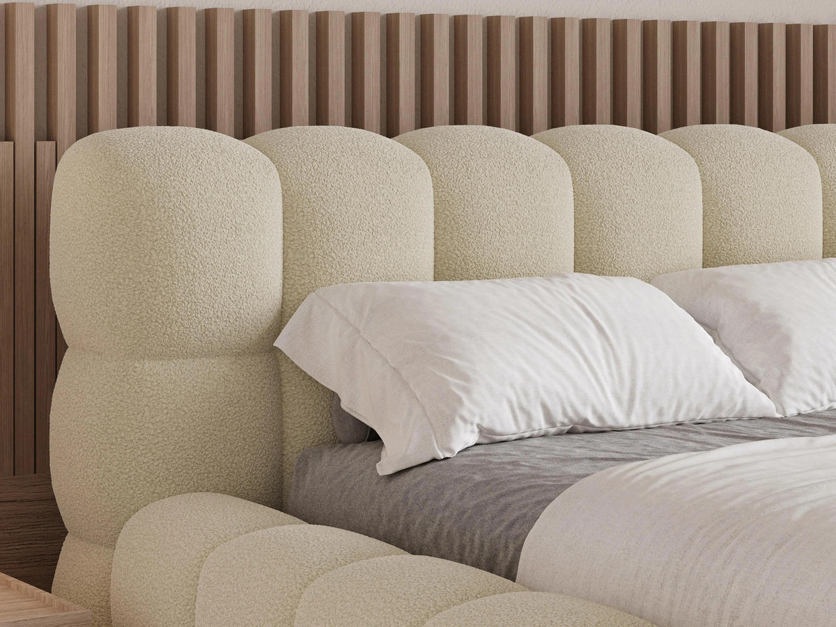 POLSTERBETT Verona 140x200 cm mit stabilem Metallrahmen, Bettkasten, Lattenrost und markantem Kopfteil - Bouclé Beige - Beige, Textil/Metall (140/200cm) - Chilly
