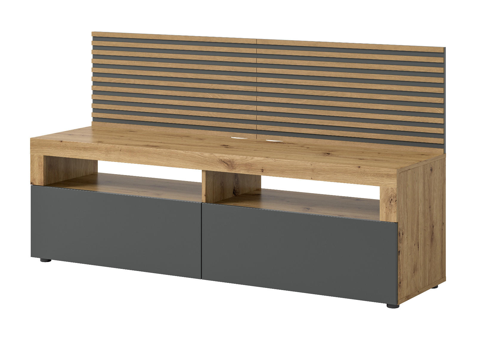 TV-LOWBOARD Eiche Artisan, grau 160 cm mit Akustikpaneelen - Schwarz/Eiche Artisan, Holzwerkstoff/Kunststoff (160/90/45cm) - Inn.Furn