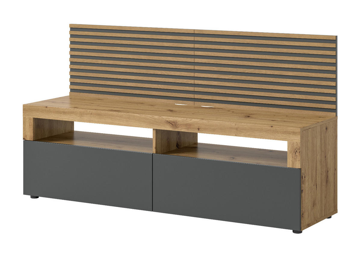 TV-LOWBOARD Eiche Artisan, grau 160 cm mit Akustikpaneelen - Schwarz/Eiche Artisan, Holzwerkstoff/Kunststoff (160/90/45cm) - Inn.Furn