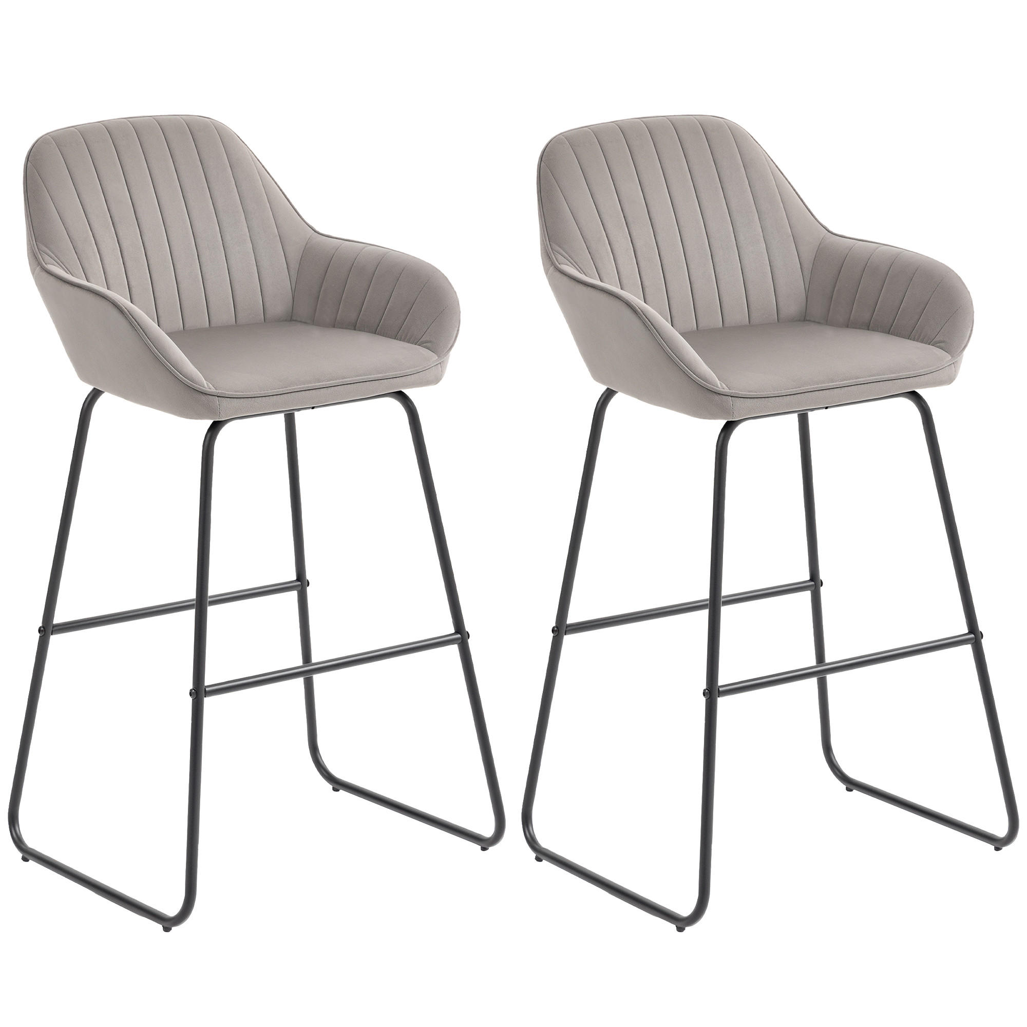 BARHOCKER 2er-Set DE-07992 mit Stoffbezug, Schaumstoffpolsterung und Armlehnen Grau - Grau, Metall (50.5/96/53cm) - ComfortXL