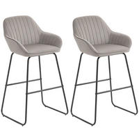 BARHOCKER 2er-Set DE-07992 mit Stoffbezug, Schaumstoffpolsterung und Armlehnen Grau - Grau, Metall (50.5/96/53cm) - ComfortXL