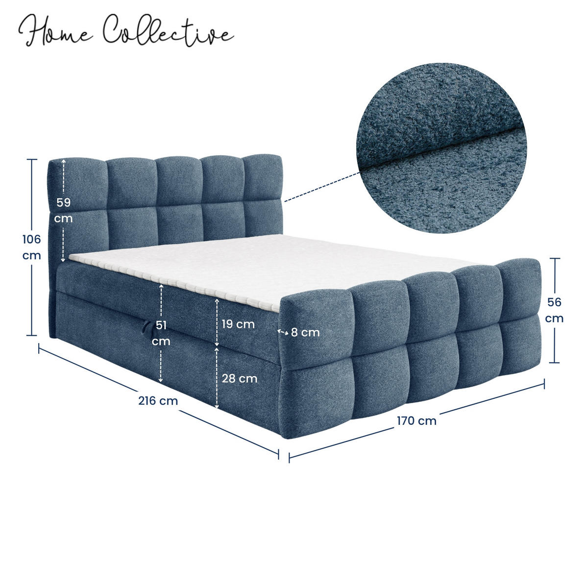 BOXSPRINGBETT mit zwei Stauräumen 160x200 cm in Blau - Blau, Textil (160/200cm) - Home Collective