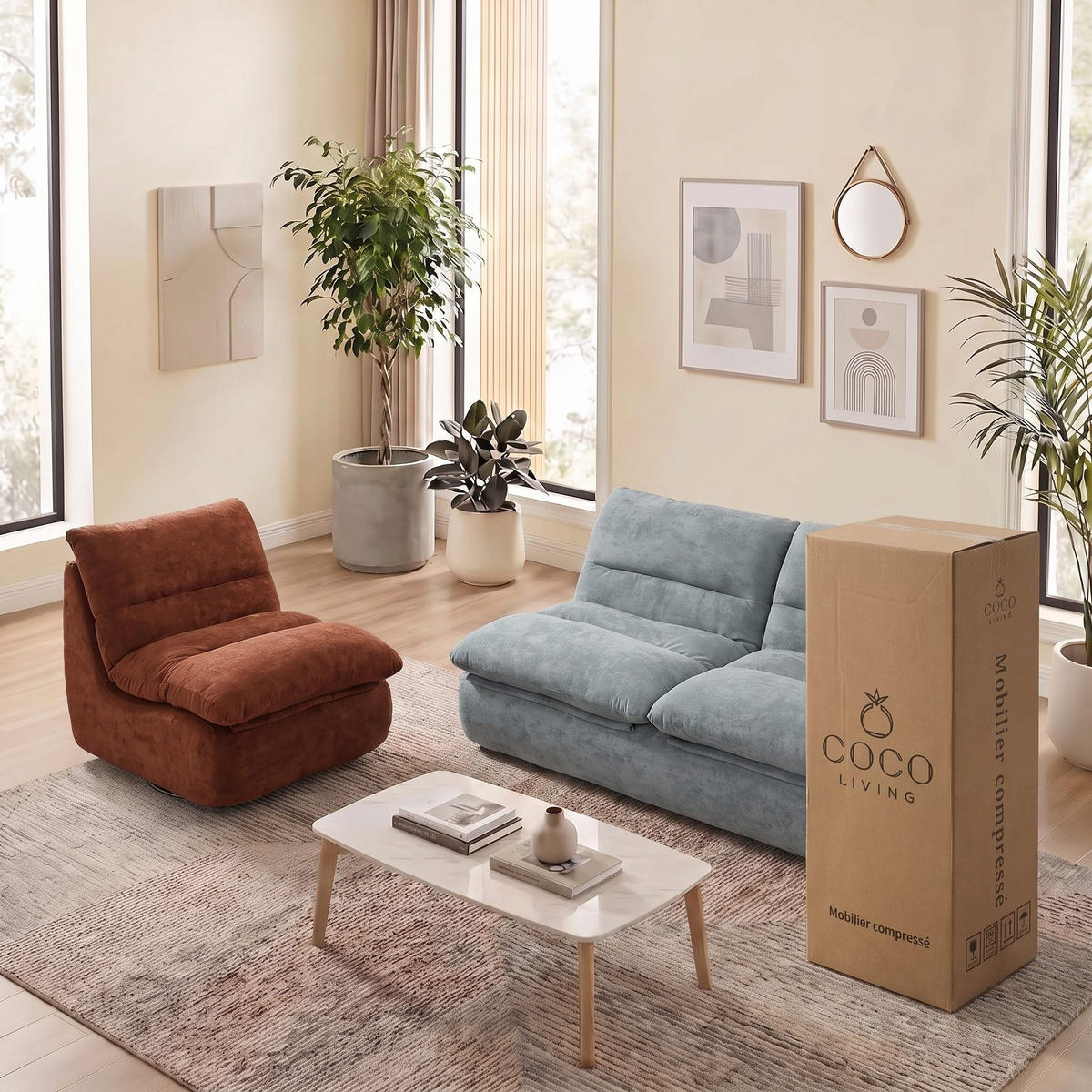 SITZGARNITUR Nuvia Sofa und Sessel Salbei und Schokolade - Salbeigrün/Braun, Textil (160/73/100cm) - COCO Living