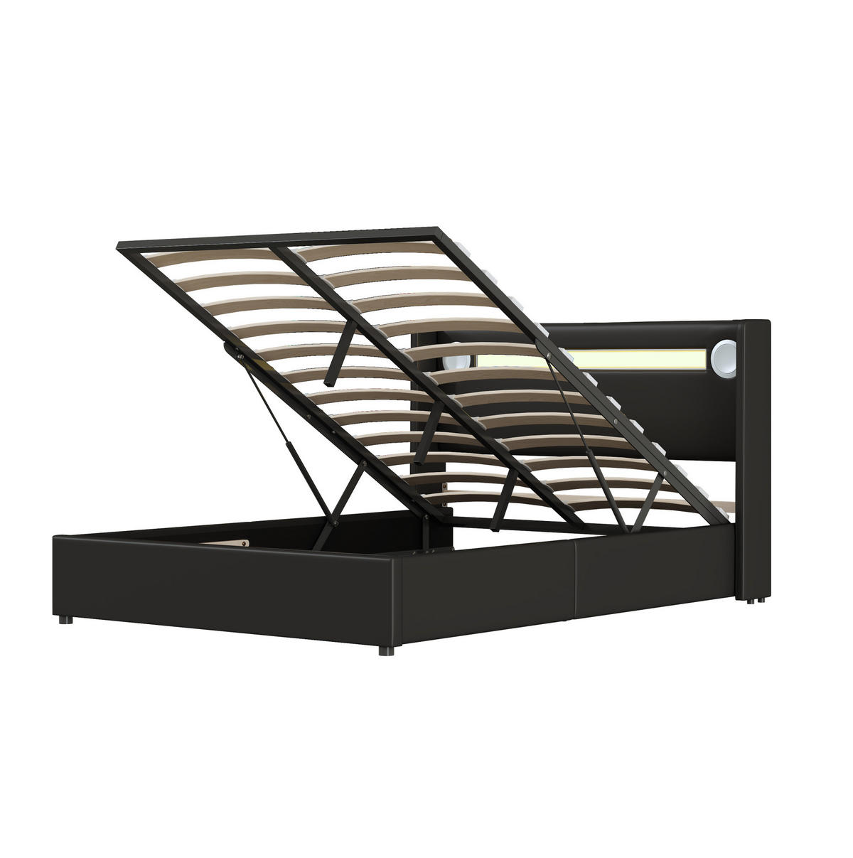 POLSTERBETT mit LED-Beleuchtung 140/200 cm mit Bettkasten und USB in Schwarz - Schwarz, Kunststoff (140/200cm) - BEAOK