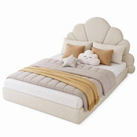 POLSTERBETT 140/200 mit geschwungenem Blütenkopfteil, Samtbezug und Rutschschutz in Beige - Beige, Holzwerkstoff/Textil (140/200cm) - EVRYAE