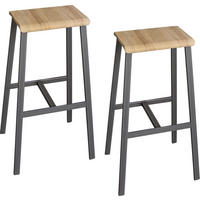 BARHOCKER Industrial-Look (2er-Set) 26/35/77 cm in Wildeiche/Rohstahl - Wildeiche, Holzwerkstoff (35/77/26cm) - bümö