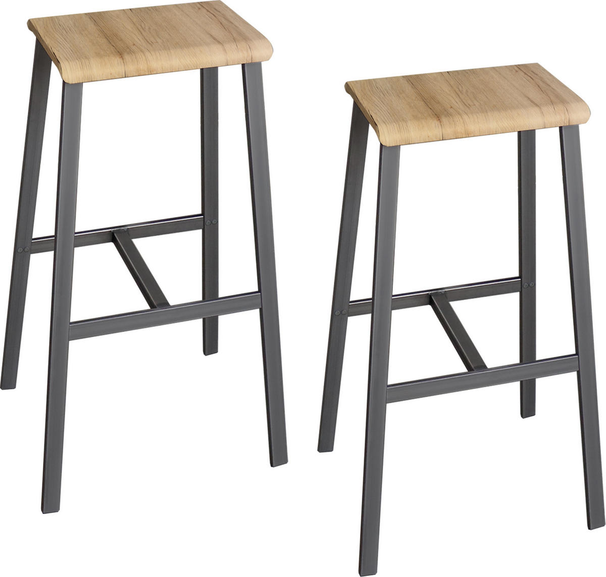 BARHOCKER Industrial-Look (2er-Set) 26/35/77 cm in Wildeiche/Rohstahl - Wildeiche, Holzwerkstoff (35/77/26cm) - bümö