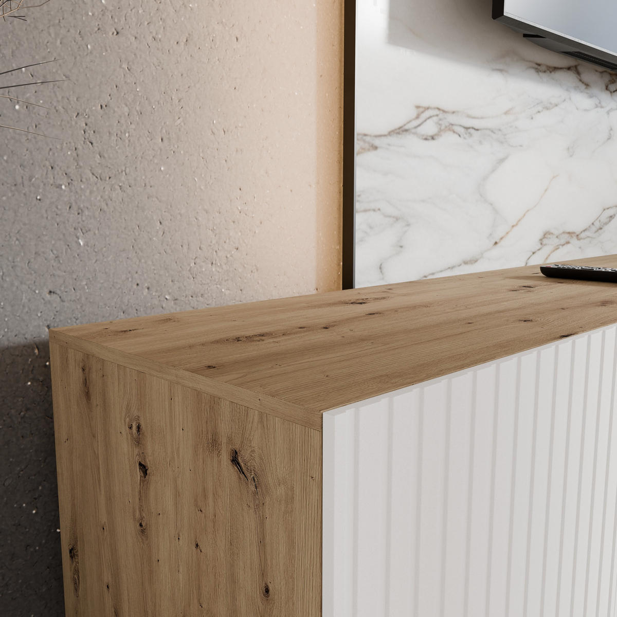 LOWBOARD LIVO 100/41/40 cm, Hängender TV-Schrank Eiche Artisan - Weiß/Eiche Artisan, Holzwerkstoff (100/41/40cm) - MASSENO
