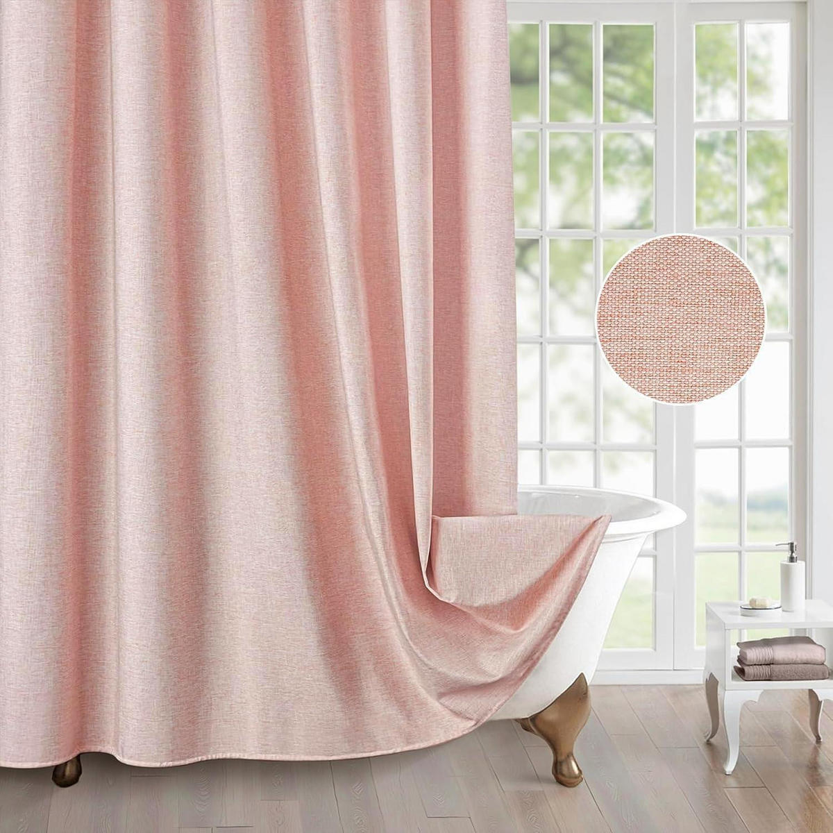 DUSCHVORHANG Leinen 182 x 182 cm Rosa - Rosa, Textil (182/182cm)