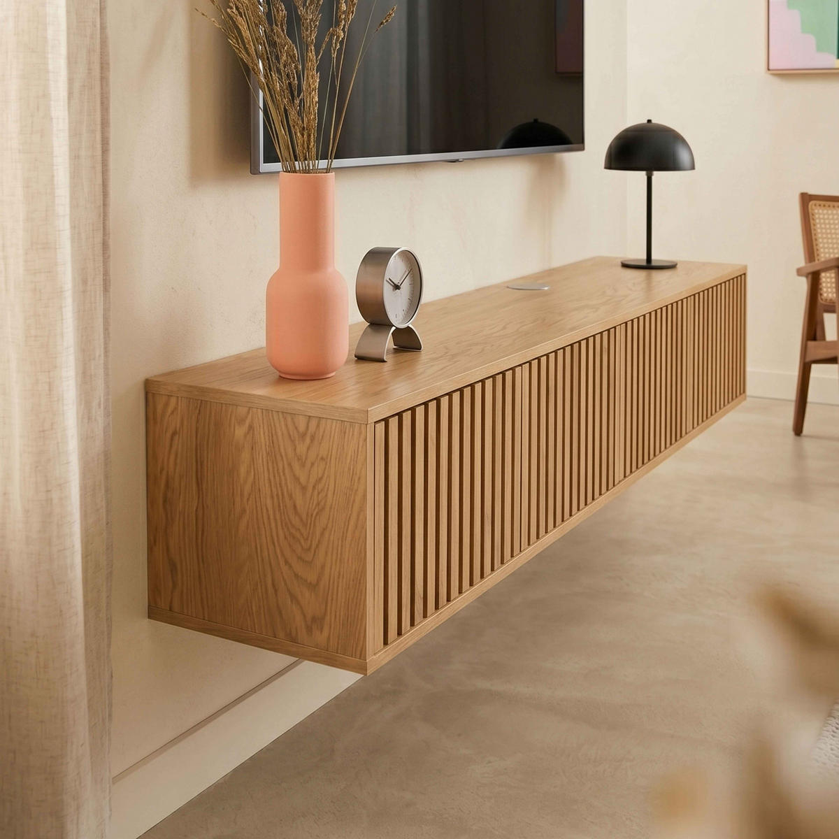TV-SCHRANK, helles Holz - Beige, Holz (160/30/30cm) - Oviala