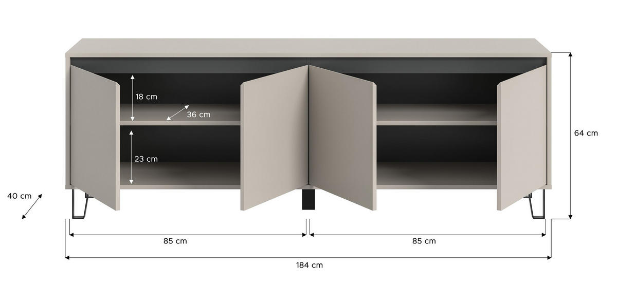LOWBOARD Bolton (B/H/T: 184x64x40 cm) in Kaschmir - Kaschmir, Holzwerkstoff (184/64/40cm) - Homes & Jones