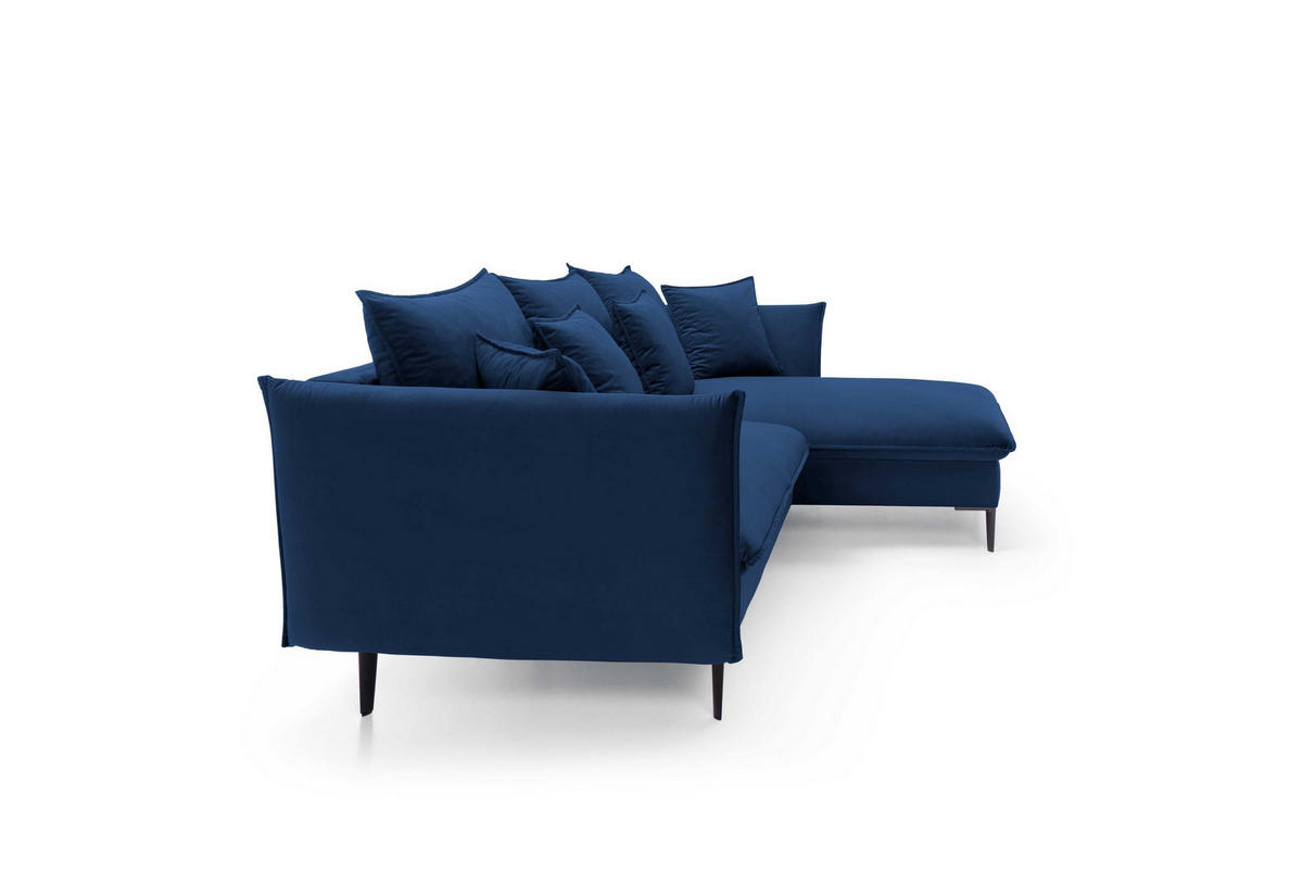 ECKSOFA SOLE Blau Plüsch-Stoff mit Schlaffunktion - Blau, Holz (258/167cm) - MASSENO
