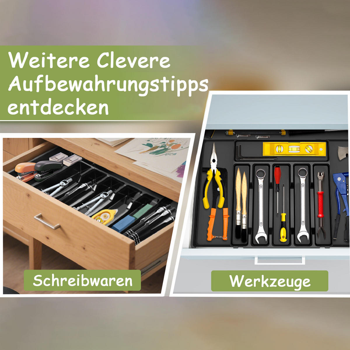 BESTECKKASTEN Ausziehbarer - Schwarz, Kunststoff (53/5/49cm) - Aimax