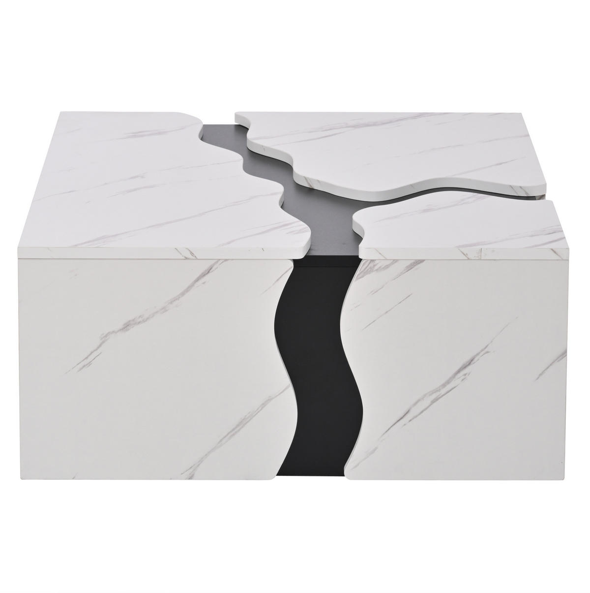 COUCHTISCH 70/70/31 cm Weiß in Marmoroptik mit Schublade aus Spanplatte - Weiß, Holzwerkstoff (70/70/31cm) - OKWISH